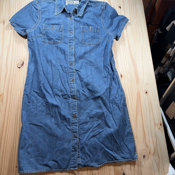 Falls Creek Dresses & Skirts - Falls Creek Denim Shirt Dress Women's Large Button Front Short Sleeve Vintage